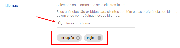 campanha google ads idioma